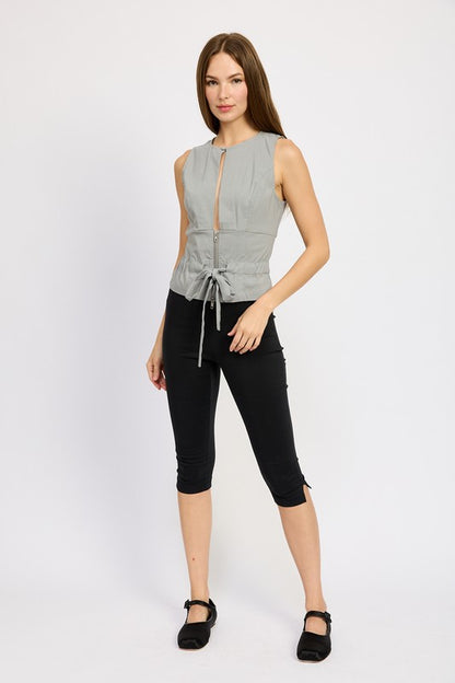 Gray Cutout Tie-Front Sleeveless Top