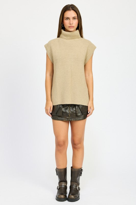 Split Back Turtleneck Sweater Top