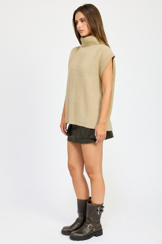 Split Back Turtleneck Sweater Top