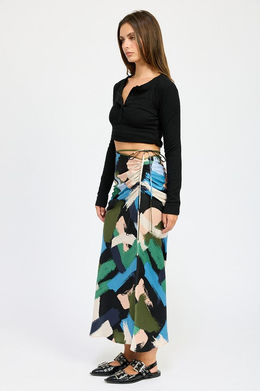 Side Ruched Midi Skirt