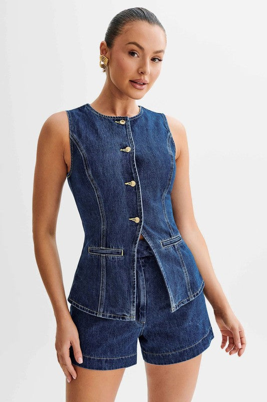 Demure Denim Two-Piece Set