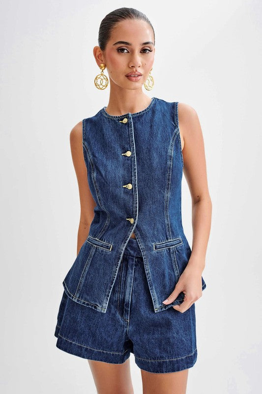 Demure Denim Two-Piece Set