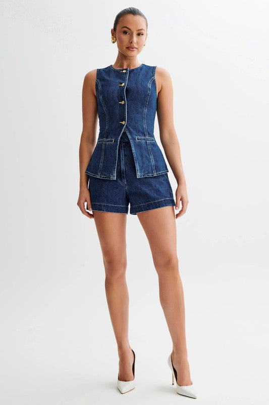 Demure Denim Two-Piece Set