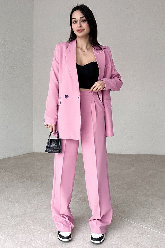 Classic Wide-Leg Women's Suit with Notched Lapel