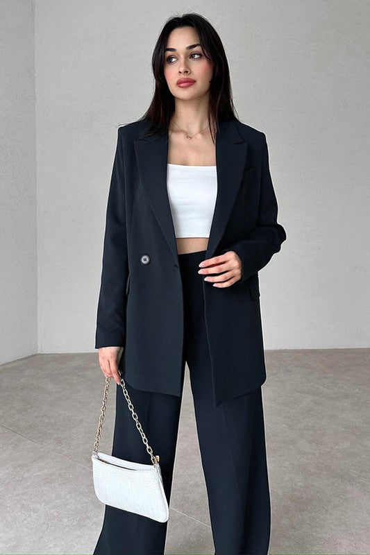 Classic Wide-Leg Women's Suit with Notched Lapel