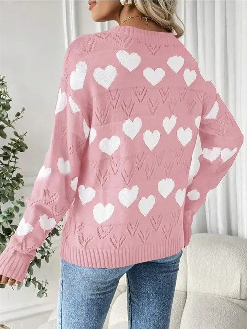 V-neck Heart Knit Sweater