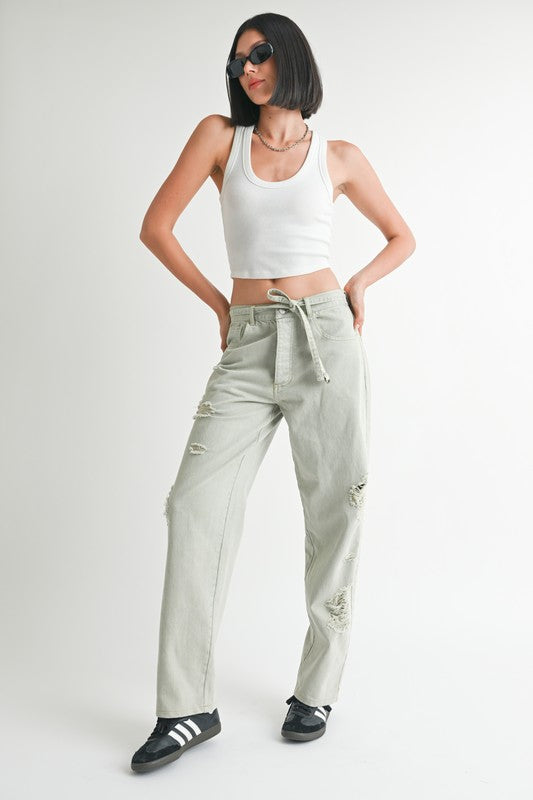 Distressed Wide-Leg Pants