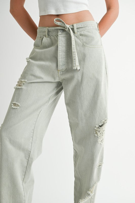 Distressed Wide-Leg Pants