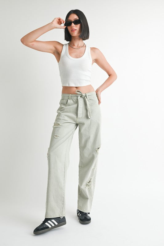 Distressed Wide-Leg Pants