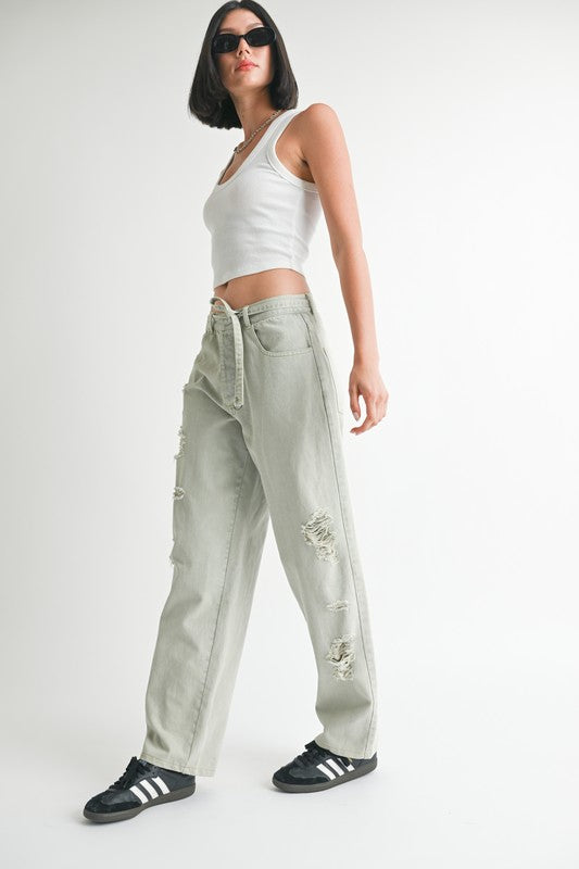 Distressed Wide-Leg Pants