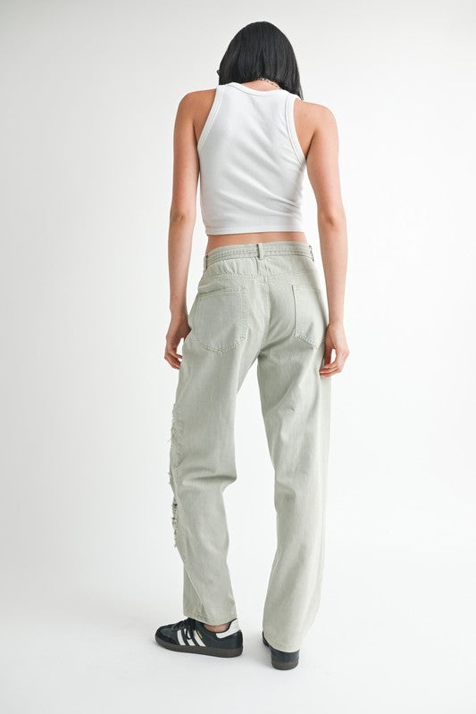 Distressed Wide-Leg Pants