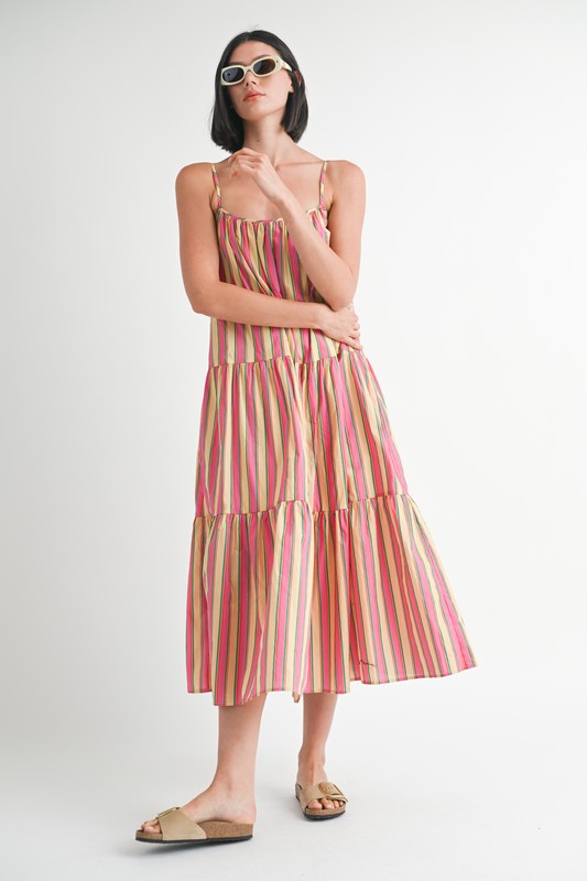 Maxi Flare Square Neck Stripe Dress