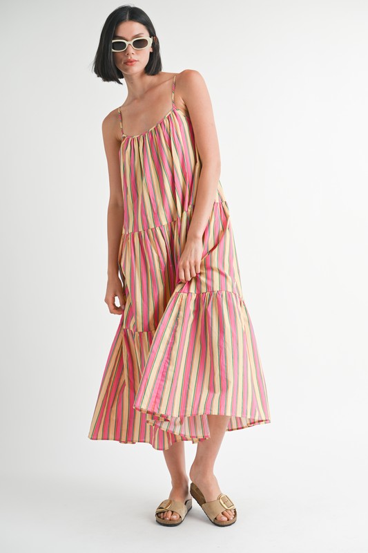 Maxi Flare Square Neck Stripe Dress