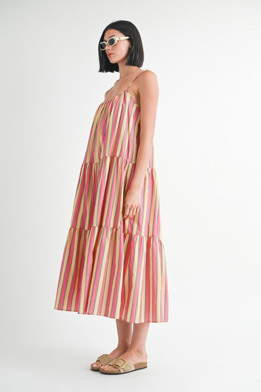 Maxi Flare Square Neck Stripe Dress