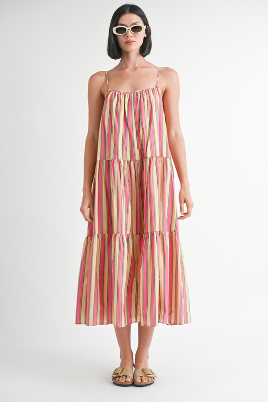 Maxi Flare Square Neck Stripe Dress