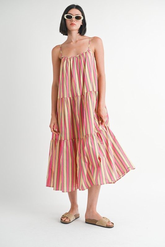 Maxi Flare Square Neck Stripe Dress