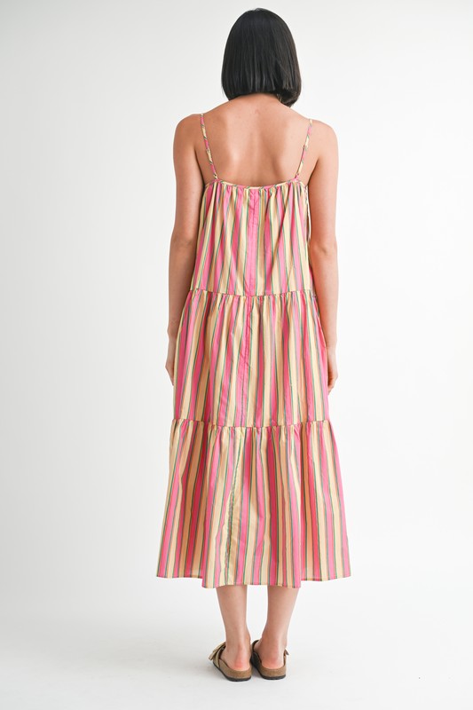 Maxi Flare Square Neck Stripe Dress