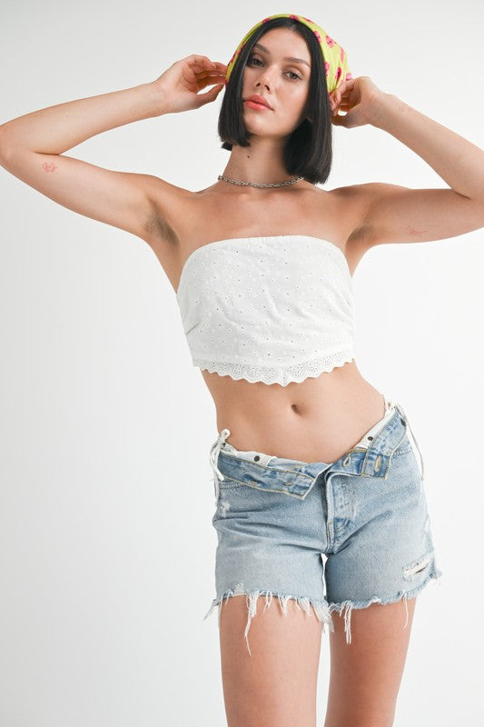 CROPPED EYELET TUBE TOP