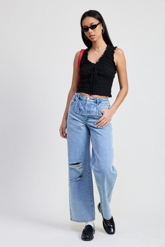 LAYERED STRAIGHT LEG DENIM PANT