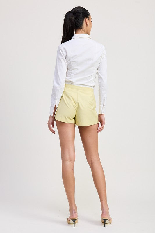 Contrasted Waistband Pleated Skort