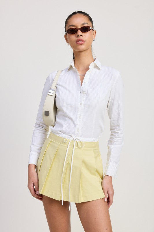 Contrasted Waistband Pleated Skort