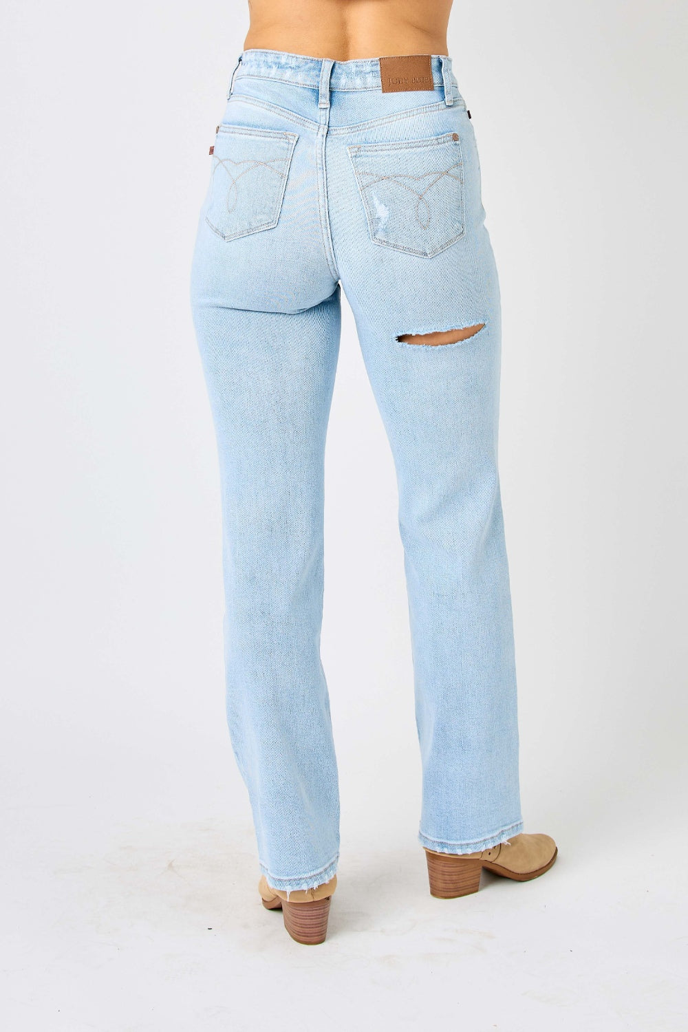 High Waist Distressed Straight Jeans