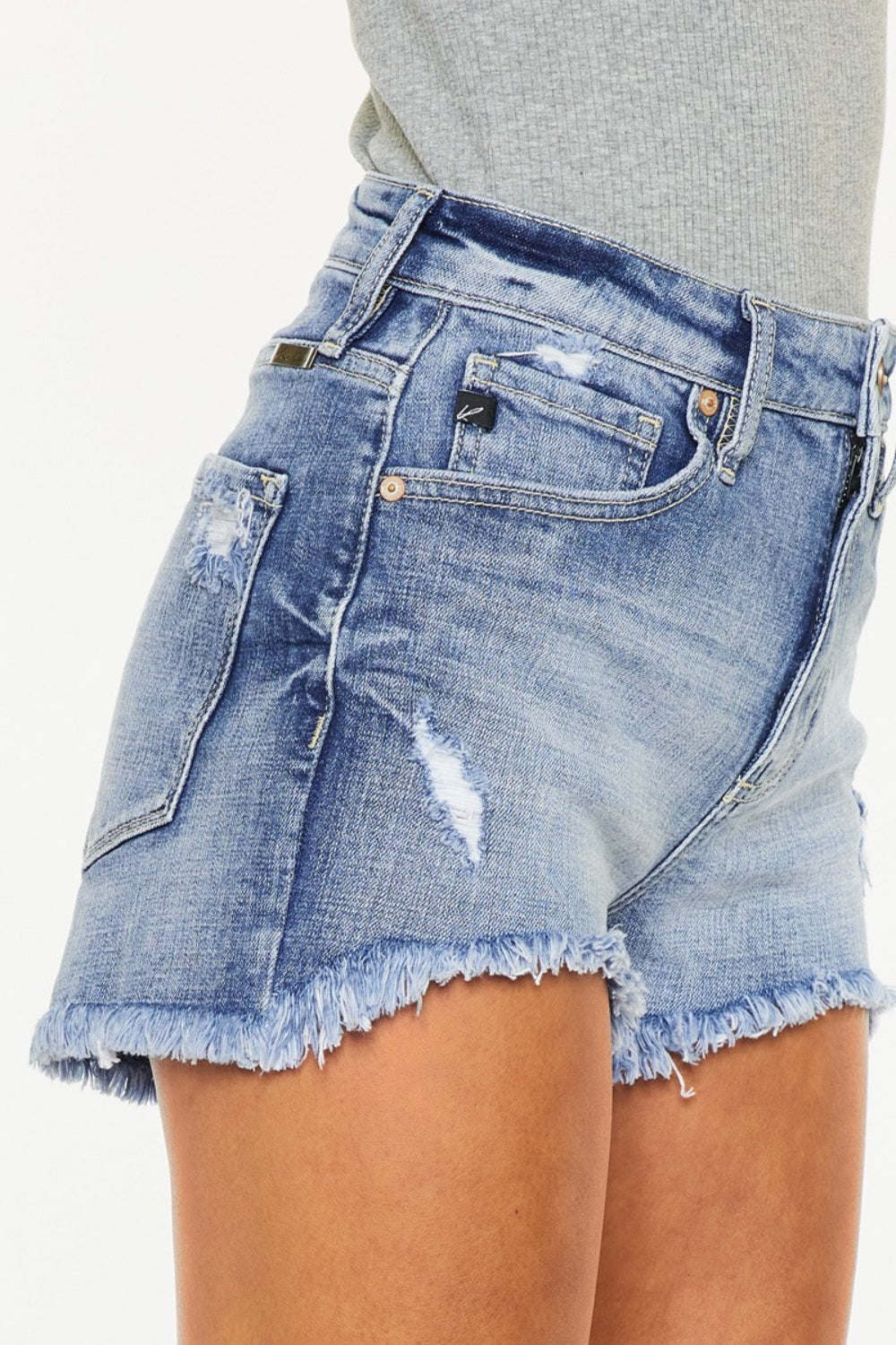 Distressed Raw Hem Denim Shorts