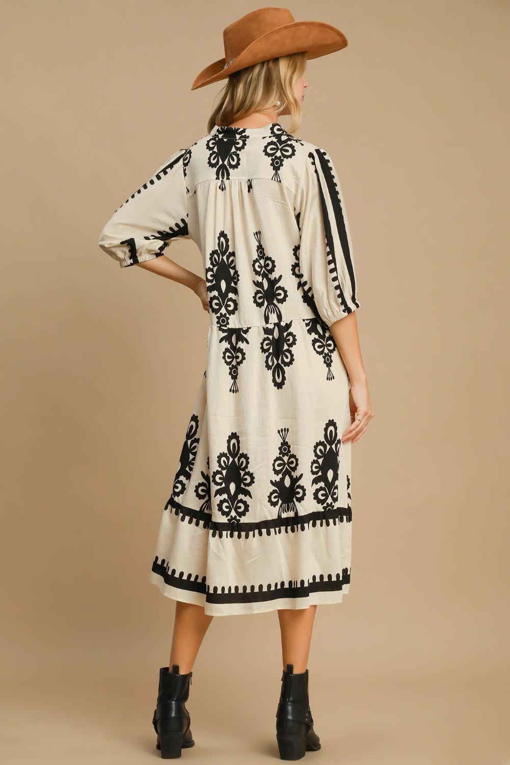 Printed Notched Midi Dress