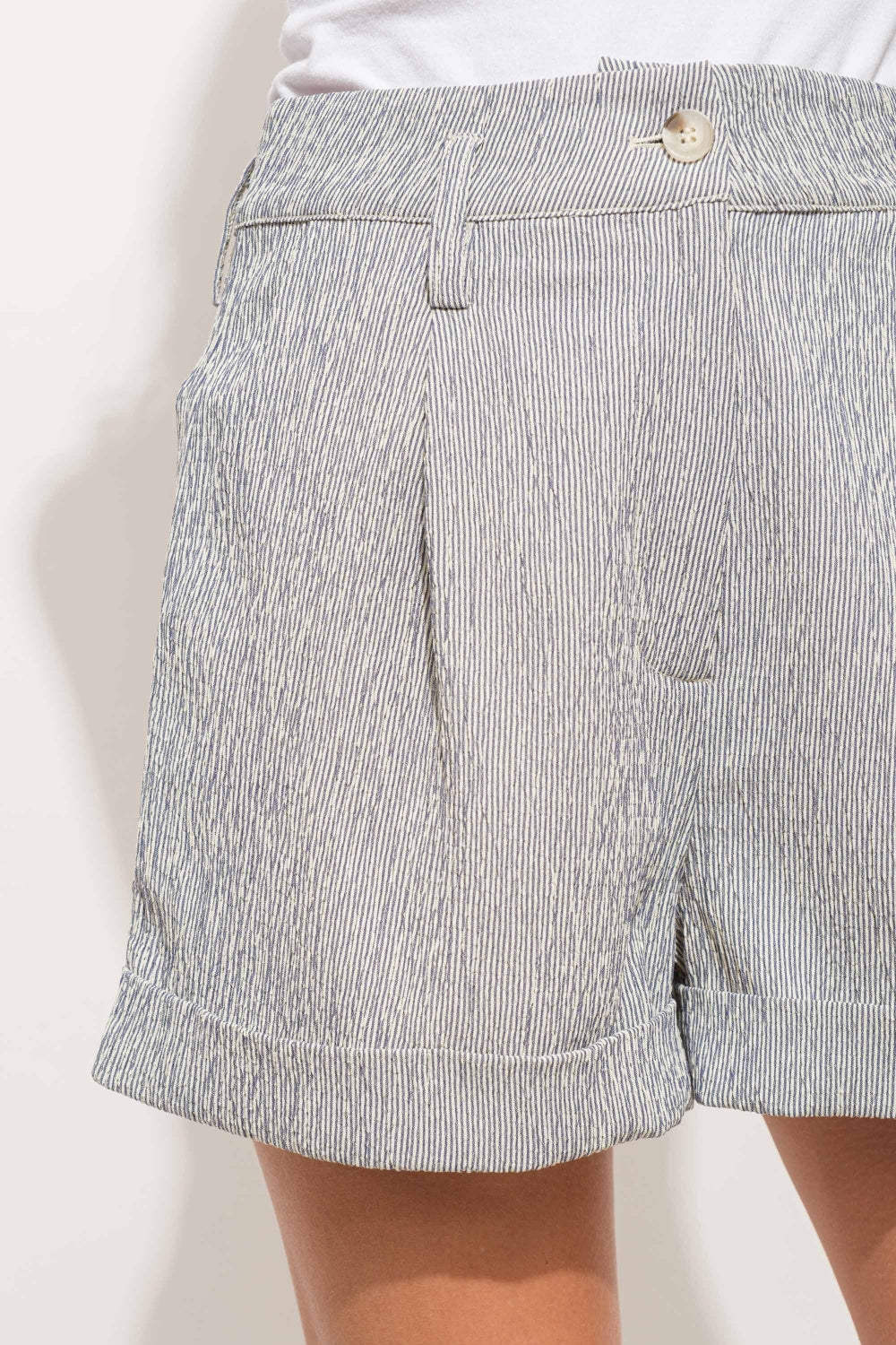 Pin Striped High Waist Rolled Shorts