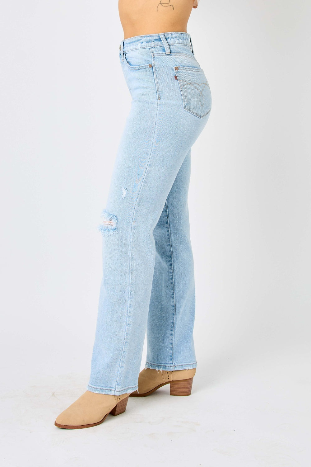 High Waist Distressed Straight Jeans