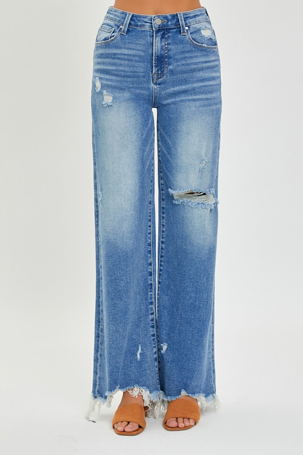 Full Size High Rise Frayed Hem Wide Leg Jeans