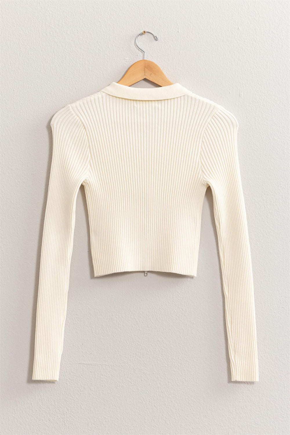 Cream Ribbed Double Zip Cropped Cardigan