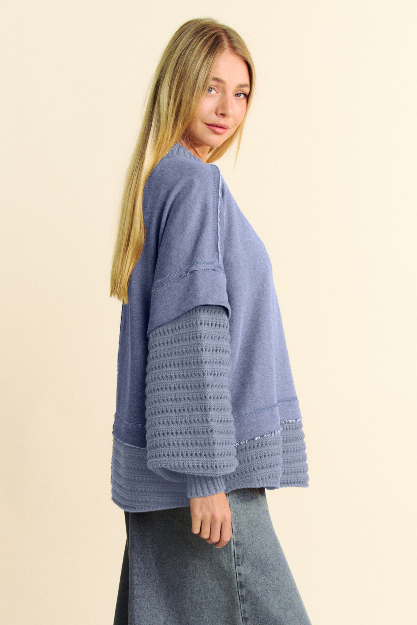 Faux Layered Round Neck Sweater