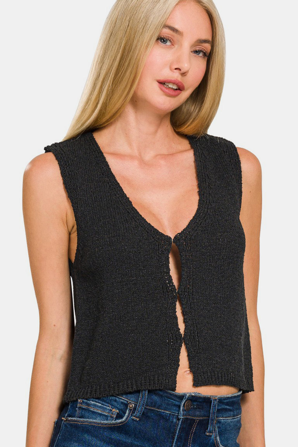 Hook and Eye Closure V-Neck Sweater Vest