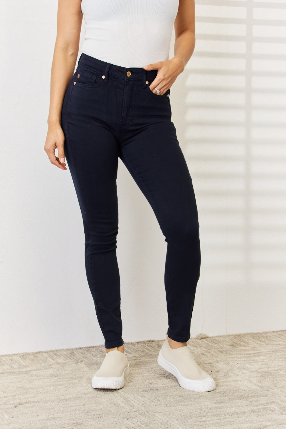 Blue Garment Dyed Tummy Control Skinny Jeans