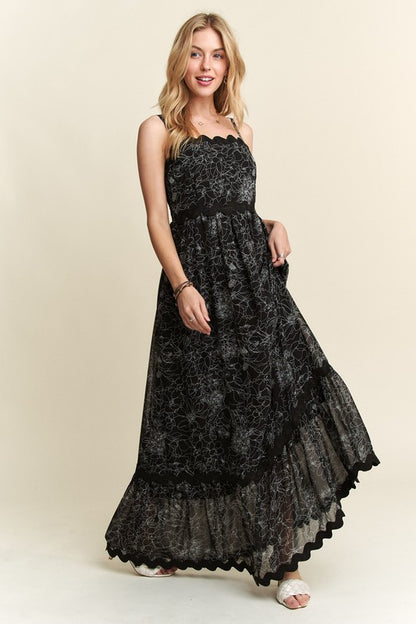 Black Floral Adjustable Strap Maxi Dress