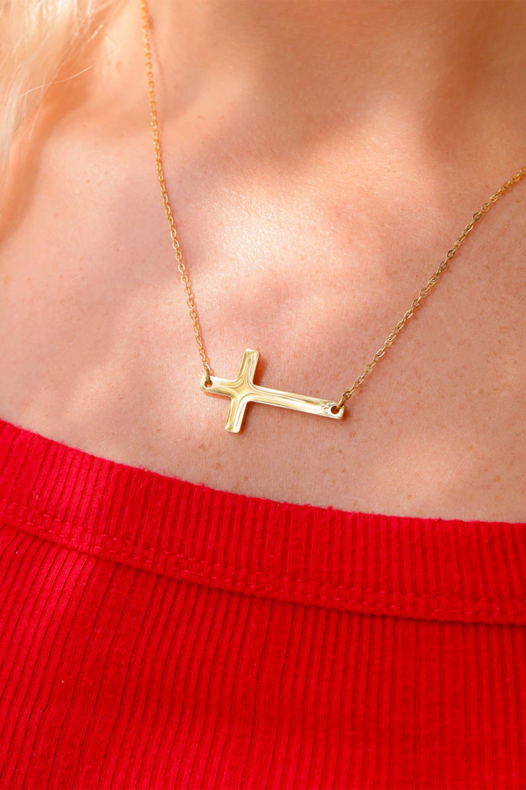 The Devotion Necklace – Horizontal Cross in 18K PVD Gold - Luxe and Allure