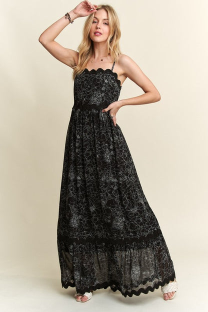 Black Floral Adjustable Strap Maxi Dress