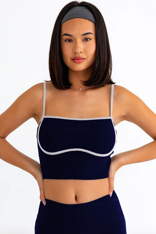 Navy Ribbed Crop Cami and High Waist Brushed Leggings Set