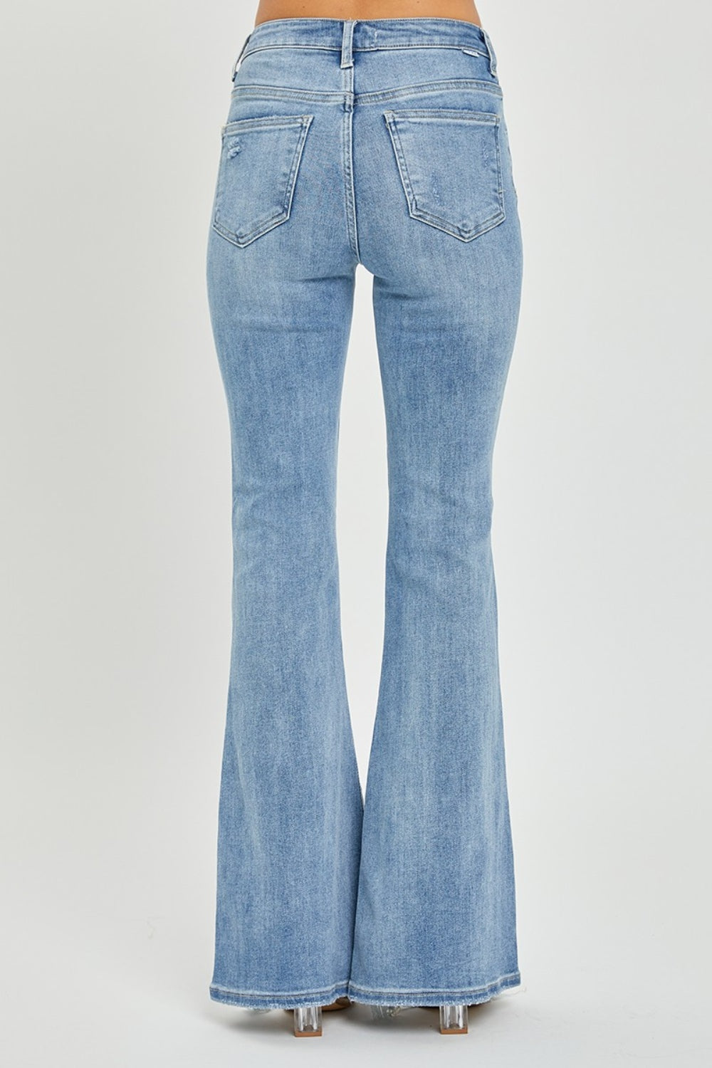 Light High Rise Frayed Hem Flare Jeans