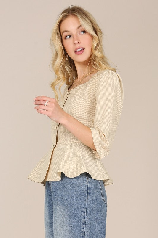 3/4 Sleeve Front Button Blouse