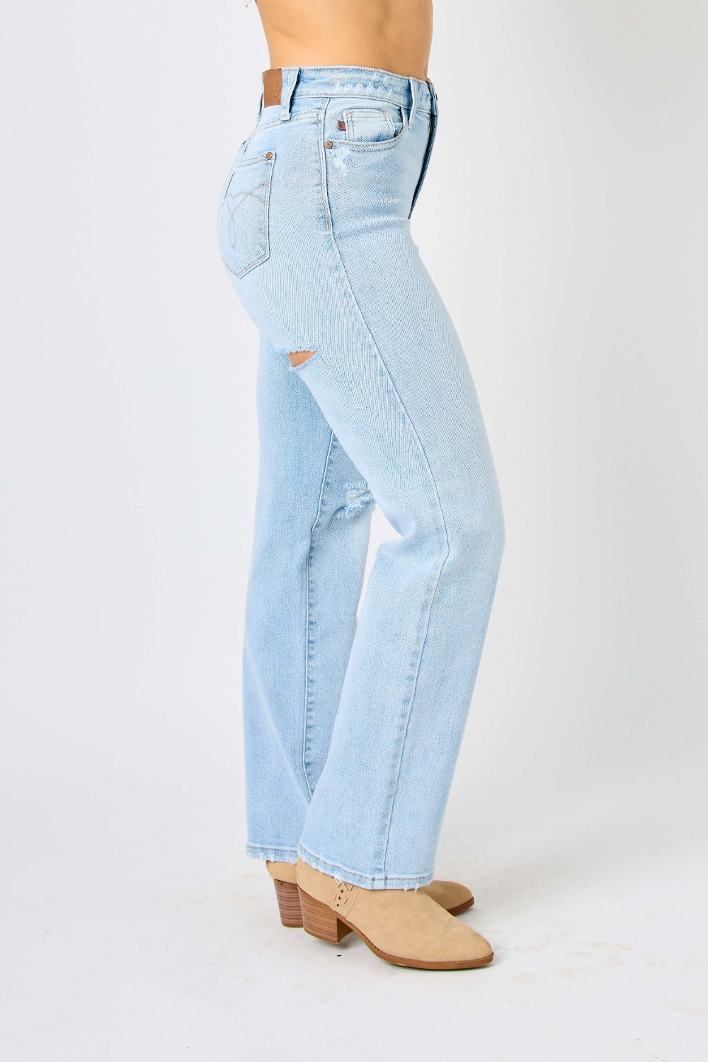 High Waist Distressed Straight Jeans