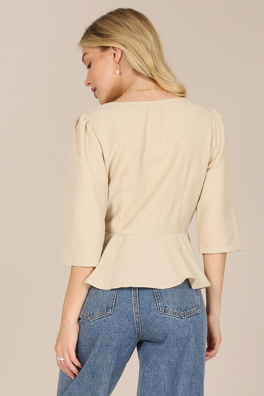 3/4 Sleeve Front Button Blouse