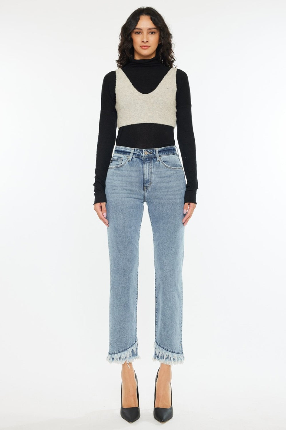 Raw Hem High Rise Straight Jeans