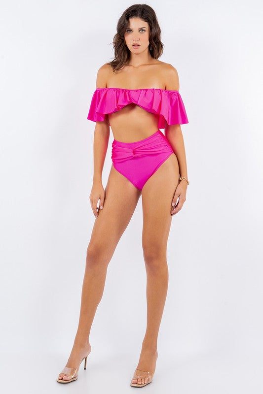 Ruffle Shoulder Twist Two-Piece Top