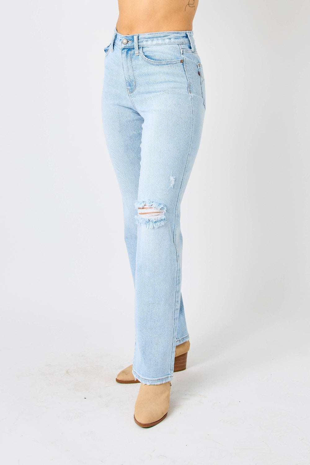 High Waist Distressed Straight Jeans