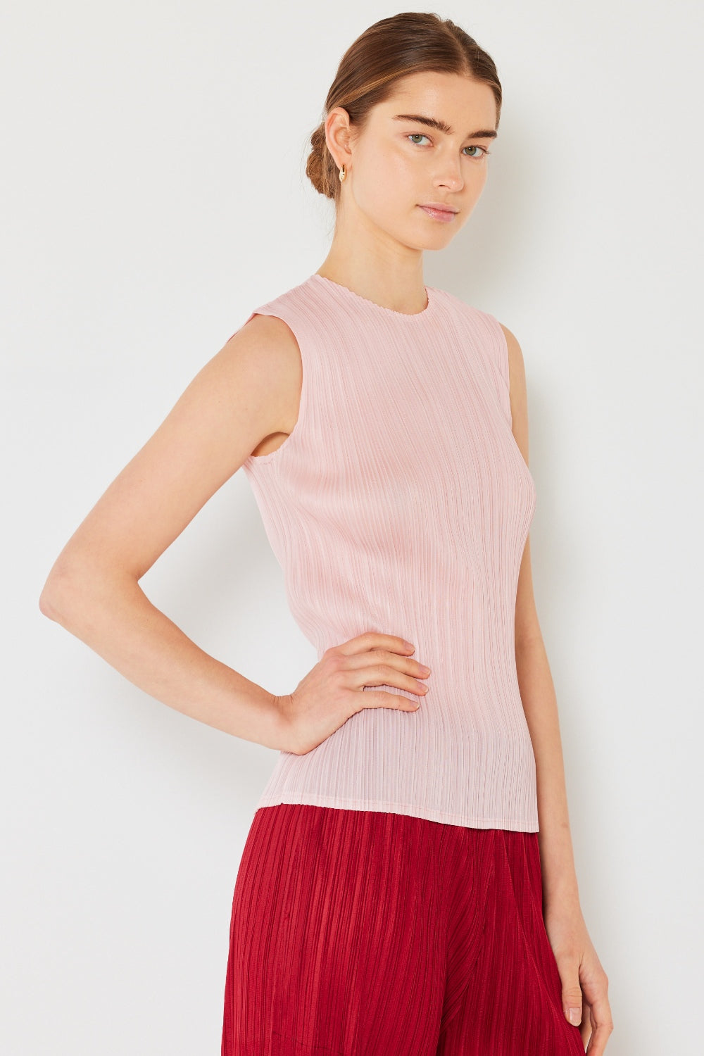 Marina West  Pleated Sleeveless Crewneck Tank