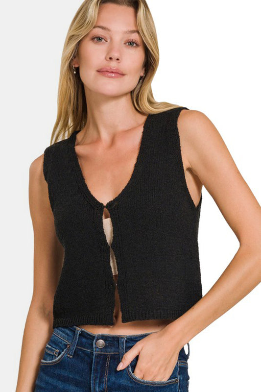 Hook and Eye Closure V-Neck Sweater Vest