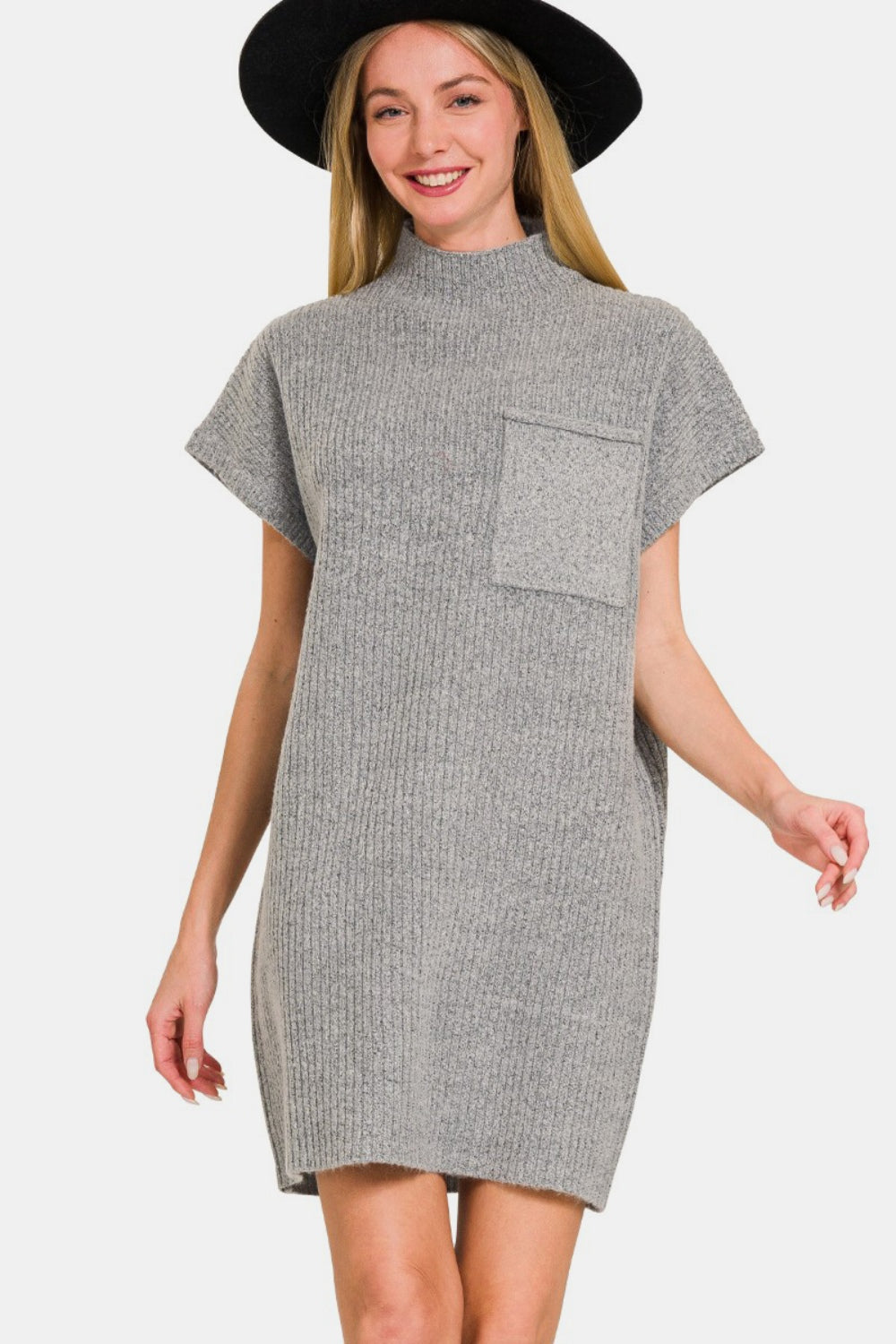 Grey Short Sleeve Sweater Mini Dress