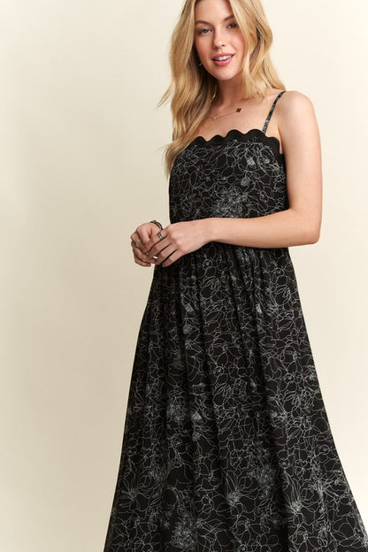 Black Floral Adjustable Strap Maxi Dress